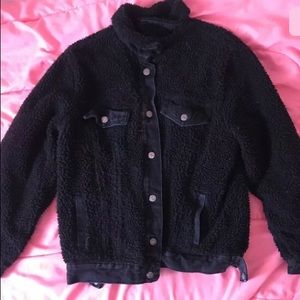 Women’s black faux fur jean jacket